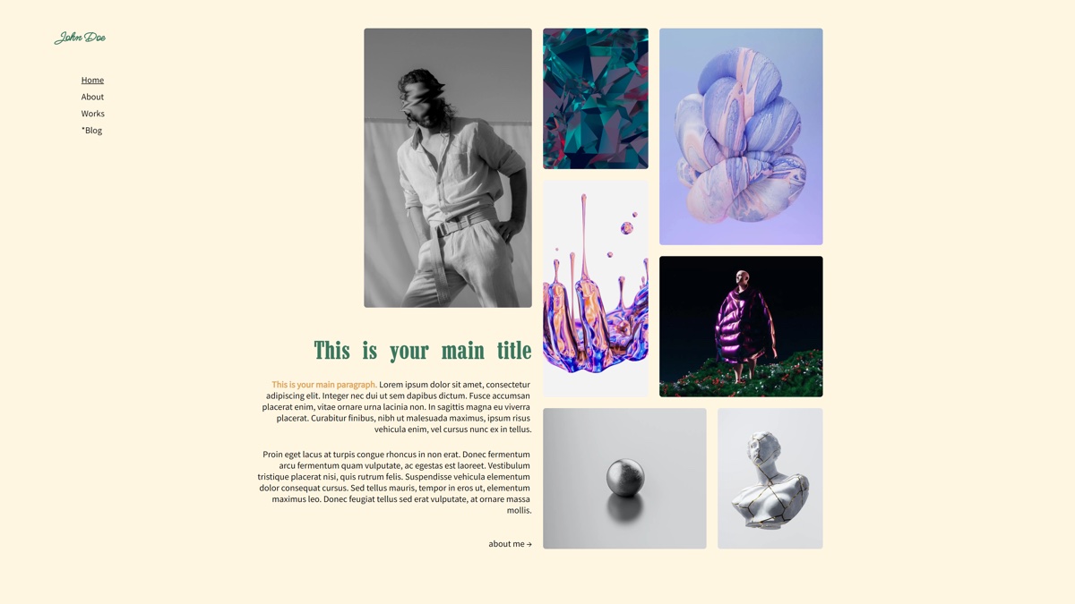 Cashmere portfolio template with an editorial image grid and editable content